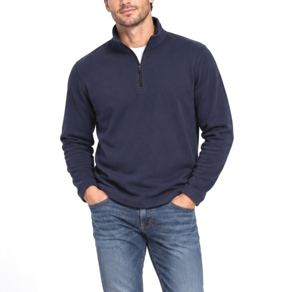 Lands' End Thermacheck Quarter Zip Fleece Pullover Navy Blue Sweater Men's 42-44